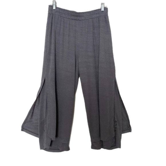 Pickadilly Canada Pebble Grey Bonnies Cropped Knit Layered Side Button Pants M - Picture 2 of 8